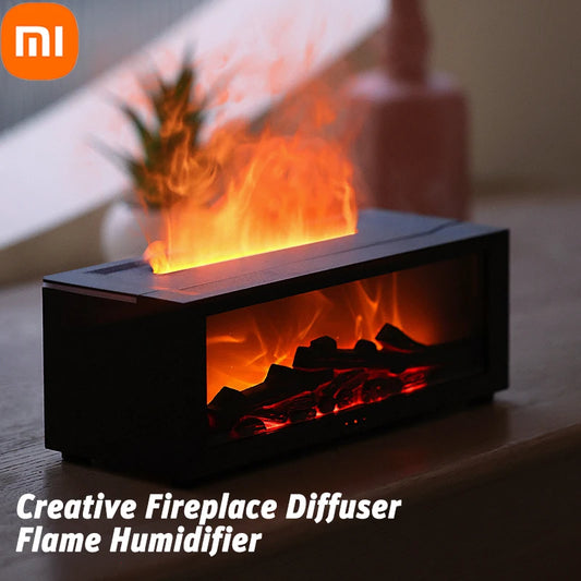 Xiaomi Creative Fireplace Air Humidifier Waterless Auto-Off Aroma Essential Oil Diffuser with LED Light &Remote Control for Gift